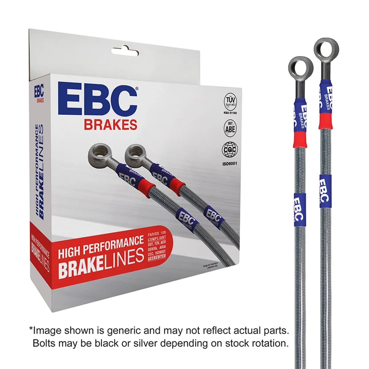 EBC Stainless Braided Brake Lines; Front and Rear; FMSI Pad No. D477; Vented Front; 5 Bolt Holes; 280mm Dia; 72mm Center Hole Dia.;
