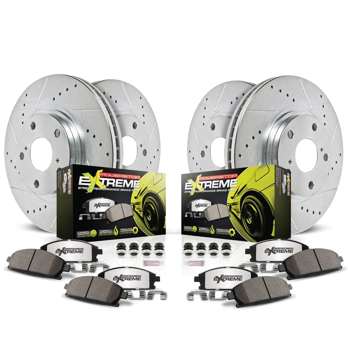 Z26 Street Warrior Upgrade Kit: Drilled/Slotted Rotors; Carbon-Fiber Ceramic Pads w/Hardware; Pad Sensors