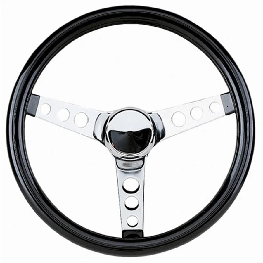Classic Series Cruising Steering Wheel; 12 1/2 in. Diameter; 3 in. Dish; Black Vinyl Grip; Chrome 3-Spoke Design;