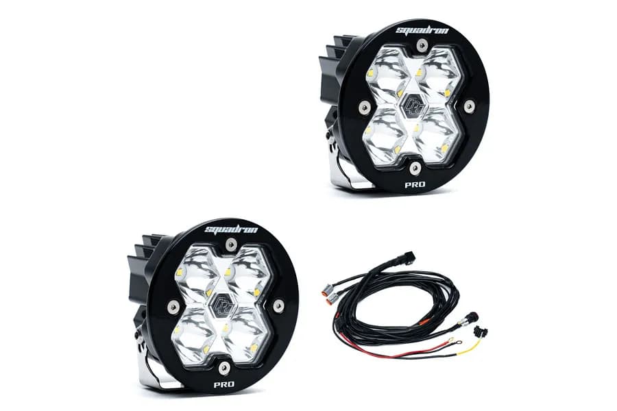 Squadron-R 2.0 Pro Black LED Auxiliary Light Pod Pair Universal Clear Spot Baja Designs