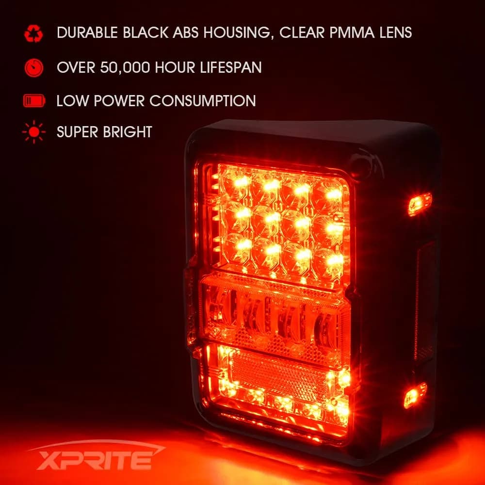 Xprite LED Tail Lights for Jeep Wrangler JK 2007-2018 – Smoked Lens Plug & Play Brake, Turn Signal & Reverse Lights | Destroyer Series
