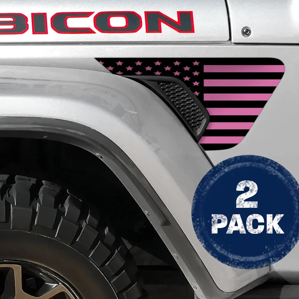 Pink Old Glory Flag 2pc Vinyl Fender Decal