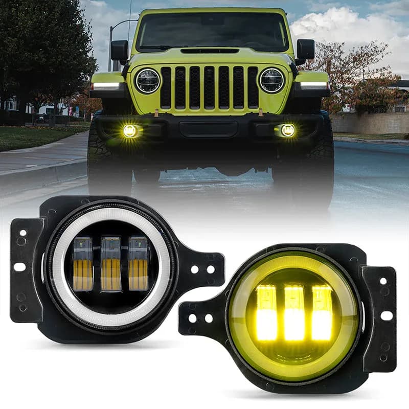 "4"" LED Fog Lights with Amber Color for Jeep Wrangler JL Jeep Gladiator JT 2018-Later"