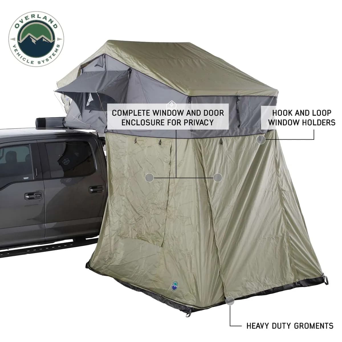 Overland Vehicle Systems Nomadic 3 Roof Top Tent Annex, Green Base With Black Floor & Travel Cover