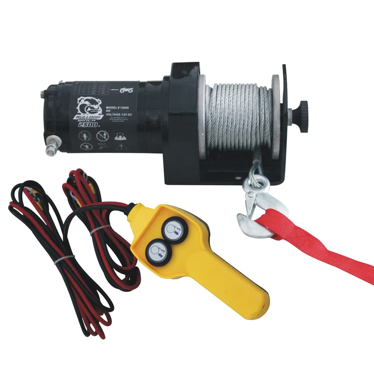 2,500 LB ATV Winch 50 Ft Synthetic Rope W/Mini Rocker Switch Mounting Channel Roller Fairlead Bulldog Winch