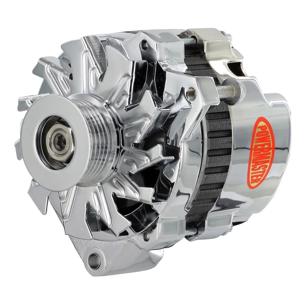 Alternator; CS130; Offset Right; Side Battery Post; 140 Amp; 95 Idle; 6 Groove Pulley; Chrome;