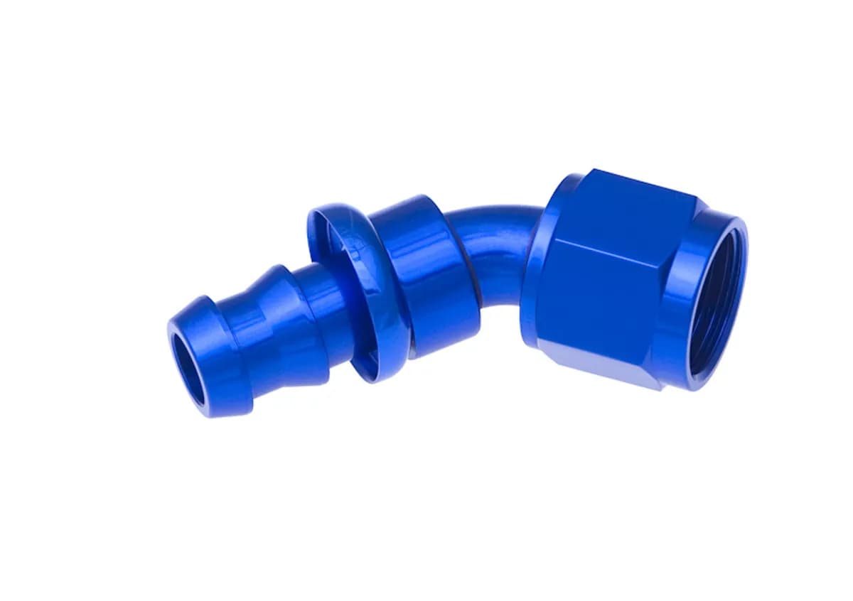 08 45 Degree An/Jic Hose End Push Lock Blue