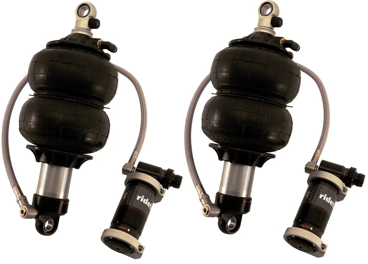 Front TQ Shockwaves 1000 Series W/ 2.9 Inch Stroke And 1.7 Inch Eye Pair Of Triple Adjustable Shock waves 6.5 Inch Dble Convoluted W/ 1/4 Inch Fittings, Bearing Spacers 1/2 Inch And 5/8 Inch 9.3 Inch X 11.6 Inch W/ A 10.5 -10.75 Inch Ride Height Ridetech