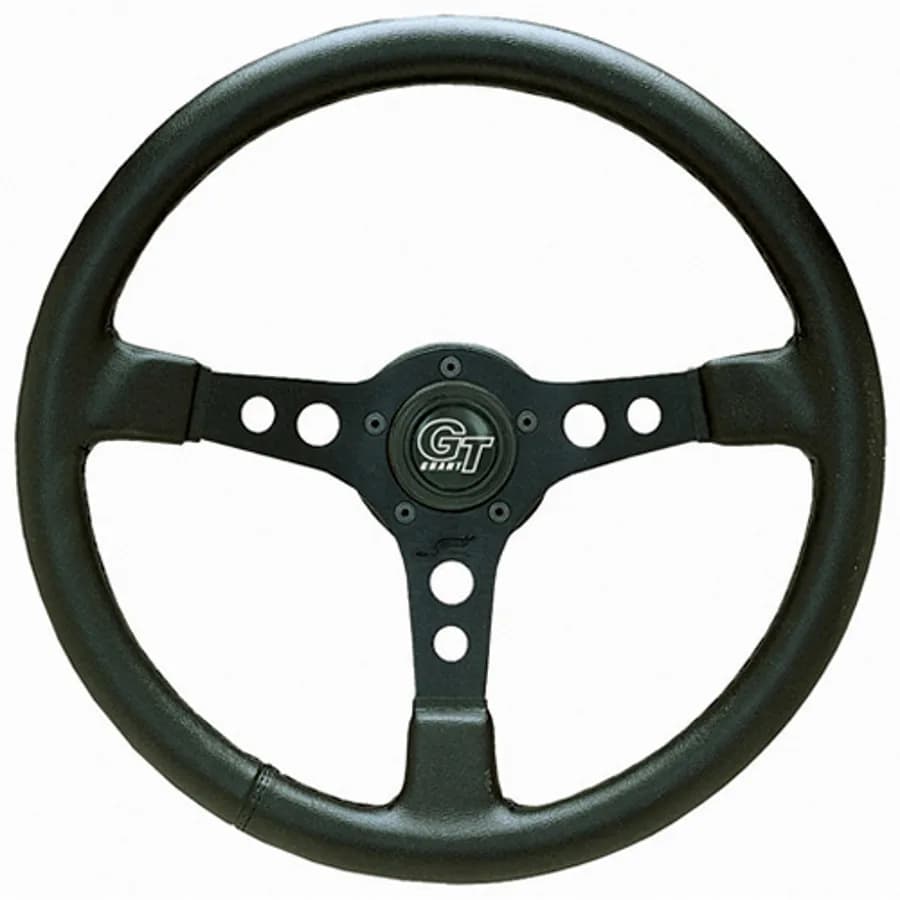 Formula GT Steering Wheel; 15 in. Diameter; 3 in. Dish; Black Hand Grip; Black Anodized 3-Spoke Design;