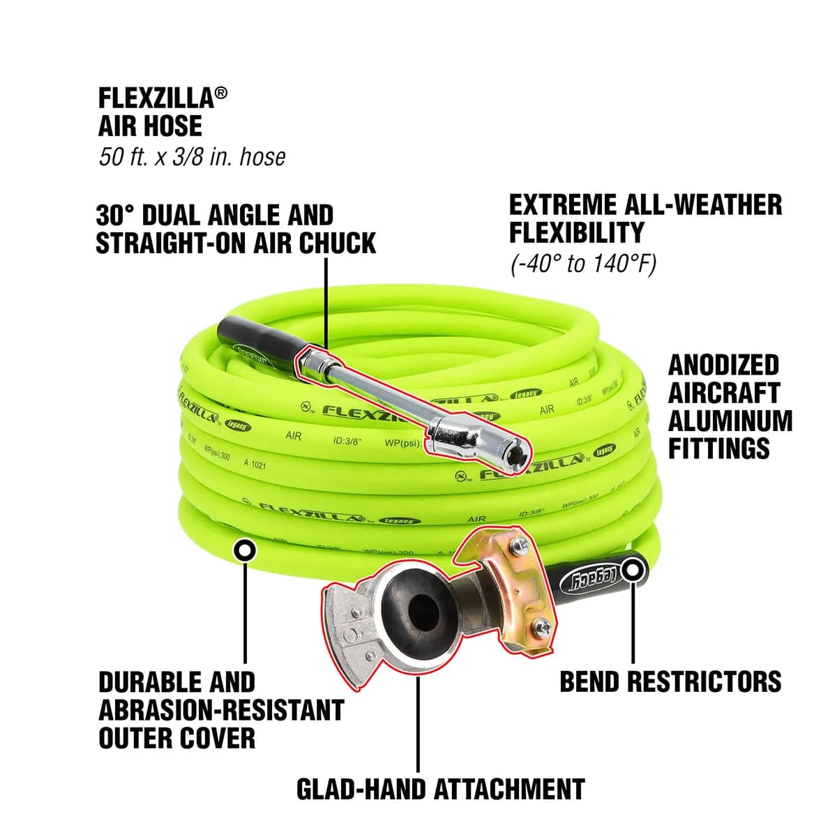 fz Truck Tire Inflator Kit 3/8in 50ft Hose 3pcs