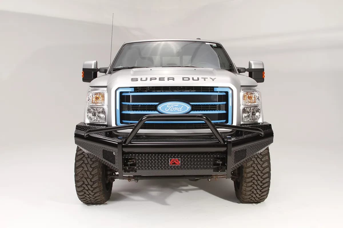 Black Steel Front Ranch Bumper; 2 Stage Black Powder Coated; w/Pre-Runner Grill Guard; Incl. Light Cut-Outs;