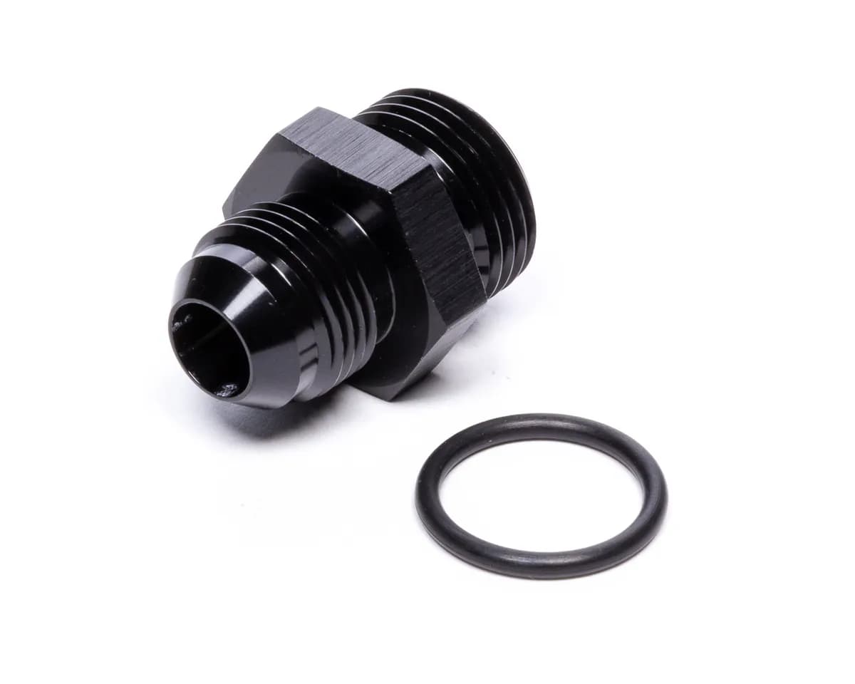 Male AN to Male ORB Straight Adapter Fitting; -8AN; -10AN ORB; 6061 Aluminum; Black Anodized; w/O-Ring;