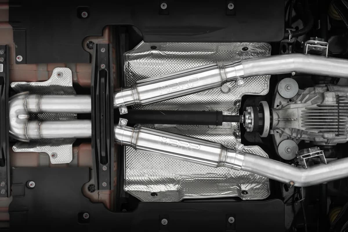 Armor Pro Cat Back Exhaust System; Fits w/Active Exhaust Valves; 3 in.; T304 Stainless Steel; Dual Rear; Street Profile; 5 in. Dual Carbon Fiber Tips;