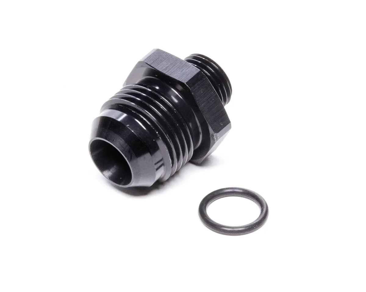 Male AN to Male ORB Straight Adapter Fitting; -10AN; -6AN ORB; 6061 Aluminum; Black Anodized; w/O-Ring;