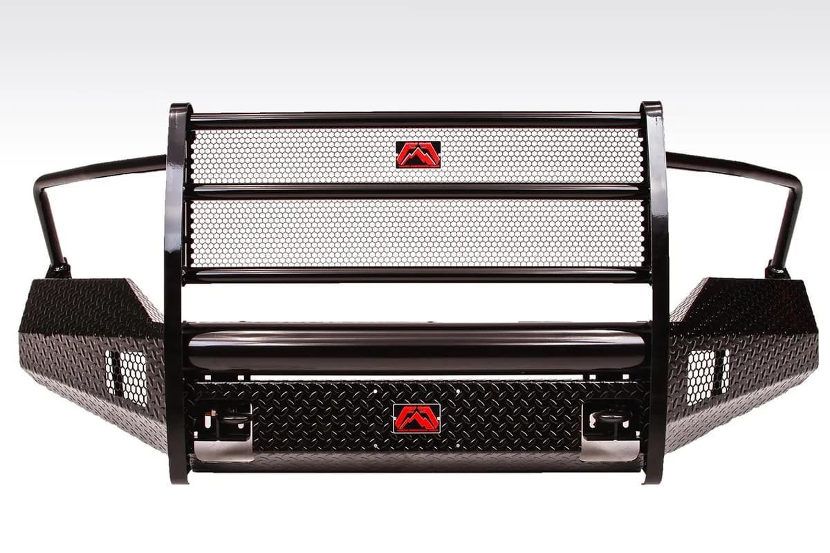 Black Steel Front Ranch Bumper; 2 Stage Black Powder Coated; w/Full Grill Guard; Incl. Light Cut-Outs;