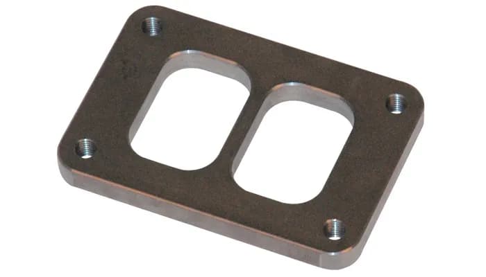 Turbo Inlet Flange; 69.9mm Bhcch; 82.55mm Bhccw; M10x1.5 Bhts; 95mm Overall h; 108mm Overall w; 0.5 In. Thickness; 50.3mm Port h; For T04 Divided Inlet; 304 Stainless Steel;