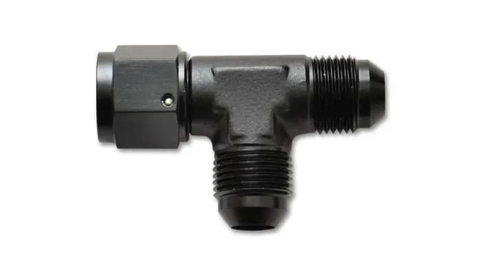 Tee Adapter Fitting; -16AN; 6061 Aluminum; Black Anodized; w/Female -16AN Swivel;