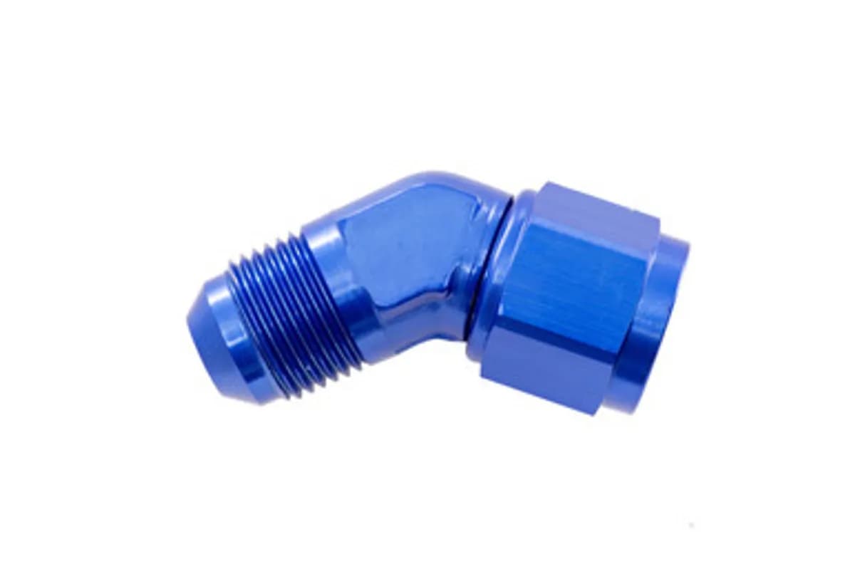 10an Male Adapter to 10an Female Adapter 45 Degree Blue