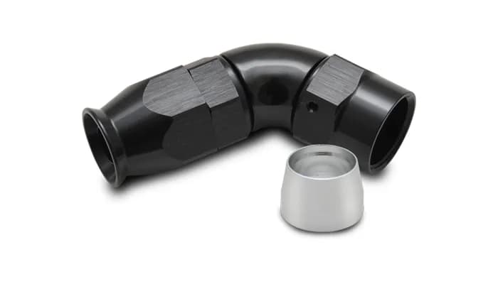 60 Degree High Flow Hose End Fitting; -8AN; 6061 Aluminum; Black Anodized; For PTFE Lined Hose;
