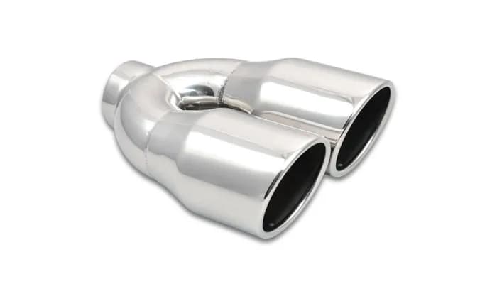 Exhaust Tip; Round Rolled; 3.5 in. Outlet O.D.; 2.5 in. Inlet ID; 10 in. L; 304 Stainless Steel; Single Wall Angle Cut; Dual; Polished;