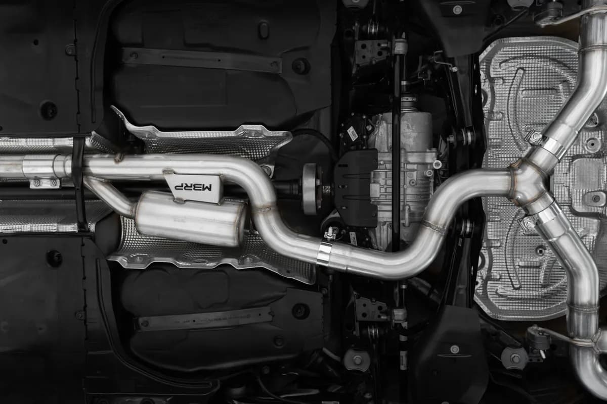 Armor Pro Cat Back Exhaust System; 3 in.; Quad Split Rear Exit; Valve Delete; Quad 4.5 in. Carbon Fiber Tips; 304 Stainless Steel;