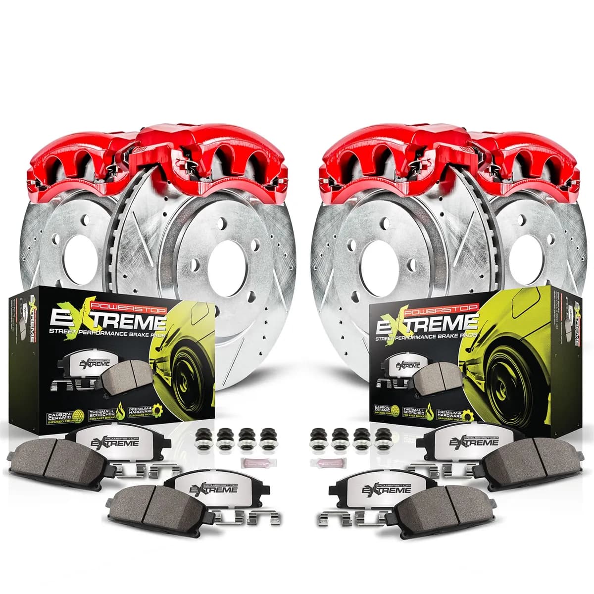 Z26 Street Warrior Upgrade Kit: Drilled/Slotted Rotors; Carbon-Fiber Ceramic Pads; Powder Coated Calipers