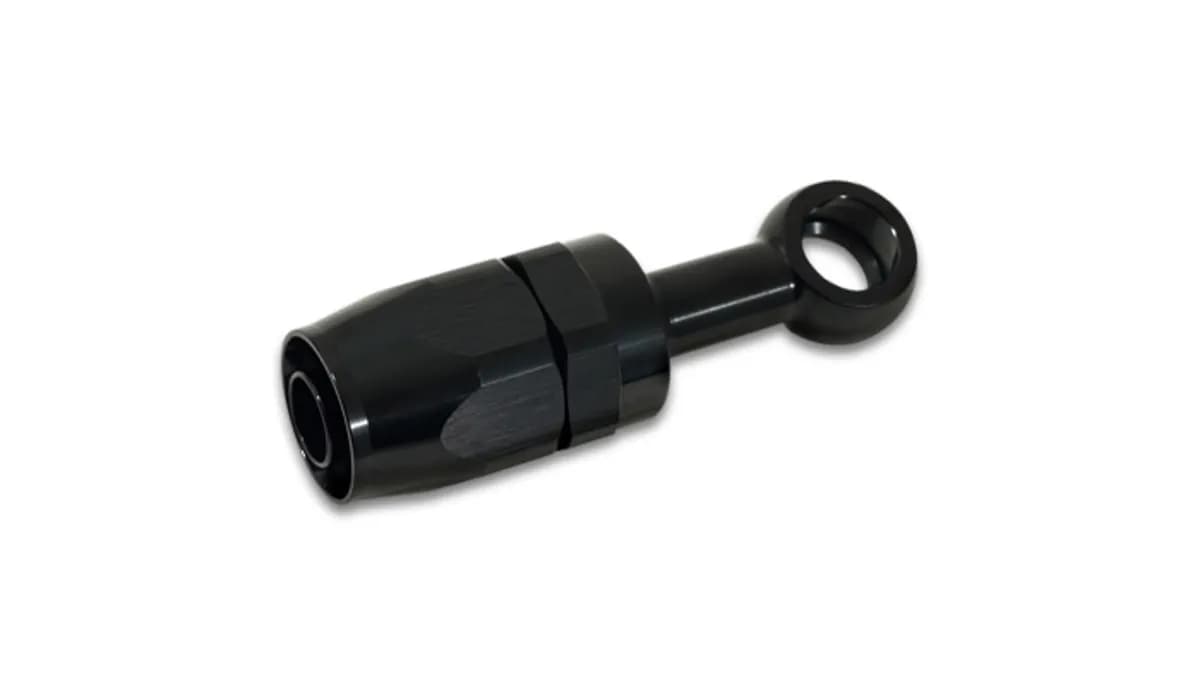 Banjo Hose End Fitting Assembly; -4AN Hose Size; M10 Or 3/8 in. Banjo Bolt Size; 6061 Aluminum; Black Anodized;