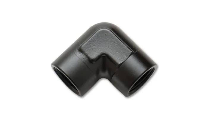 90 Degree NPT Adapter Fitting; 0.125 in. NPT; 6061 Aluminum; Black Anodized; Female Pipe Coupler;