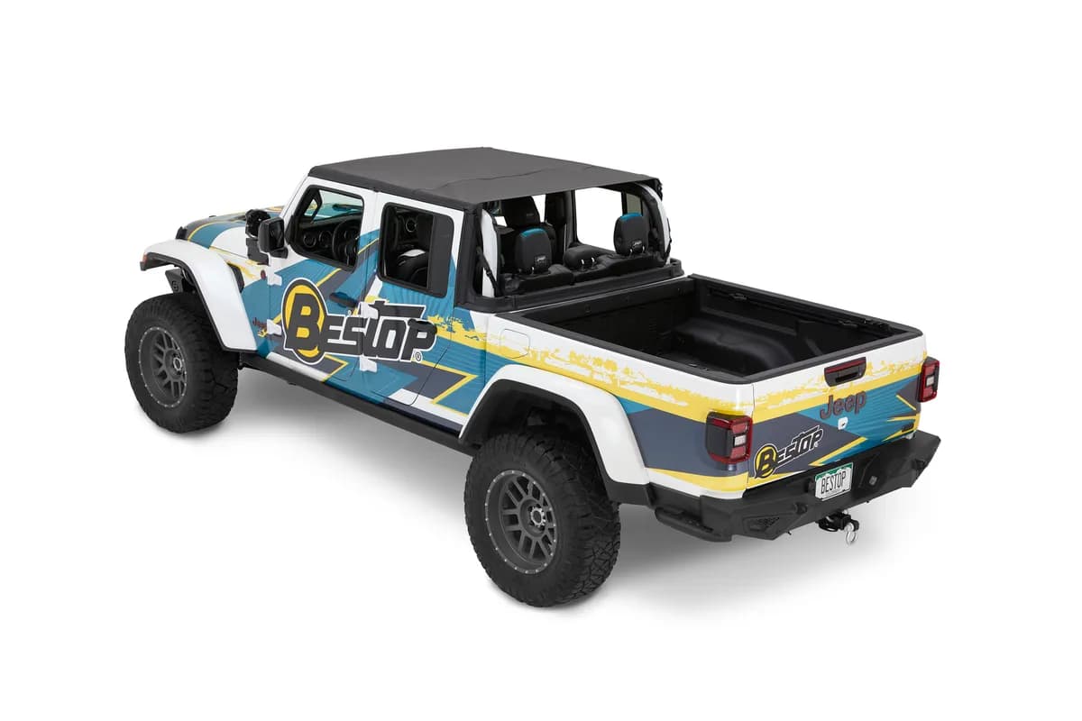 Jeep Gladiator Bikini Top Header Safari Cable Style Bikini Tops For Jeep 2020-2023 Gladiator Black Diamond Bestop