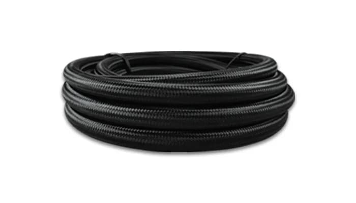 Nylon Braided Flex Hose; -8AN; 0.422 in. Hose ID; 0.547 in. Hose OD; 5.5625 in. Bend Radius; 2500 PSI Operating Pressure; 8000 PSI BP; 20ft. Roll; Black; w/PTFE Liner;