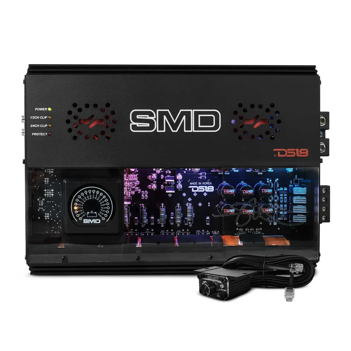 4-Channel | Class A|B | 2 x 600 @ 4Ω Bridge | 4 x 300 @ 2Ω | 4 x 200 @ 4Ω Watts RMS | VM-1 Voltmeter Built-in | Digital LED Lights