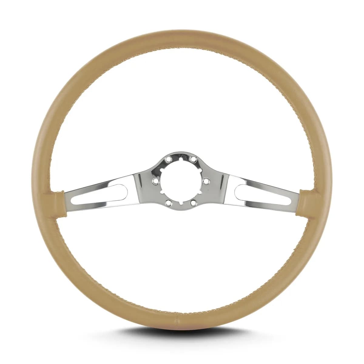 Lecarra Teardrop Steering Wheel; Tan; 2 Polished Spokes; 15 in. Thin Grip;