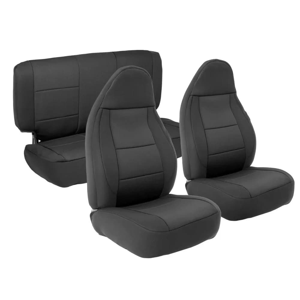 0306 Wrangler TJ Neoprene Front And Rear Seat Cover Set; Black/Black