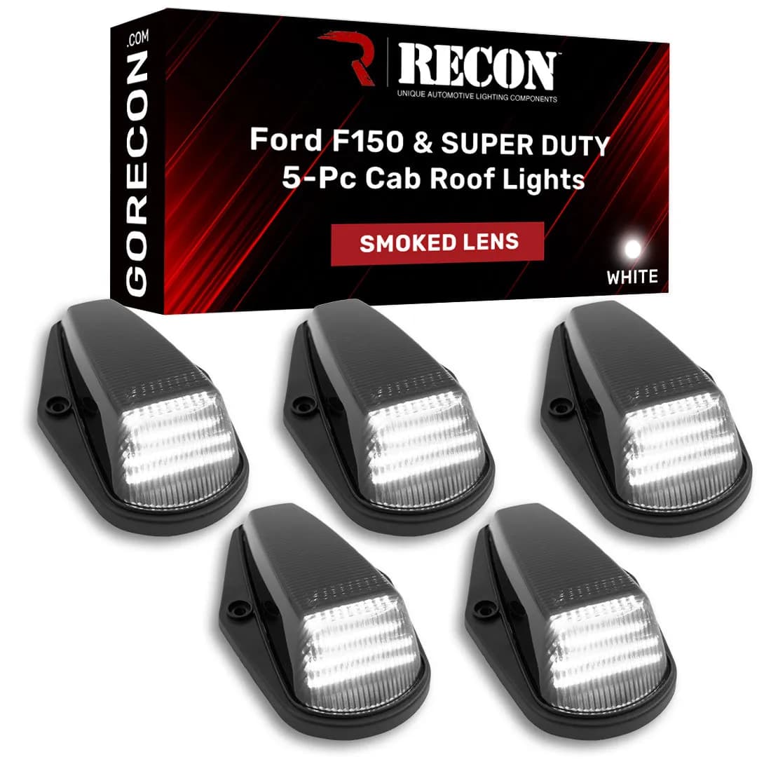 Ford Super Duty 88-98 & Ford F-150 84-96 5pc Cab Light Set LED Smoked Lens with White LEDs