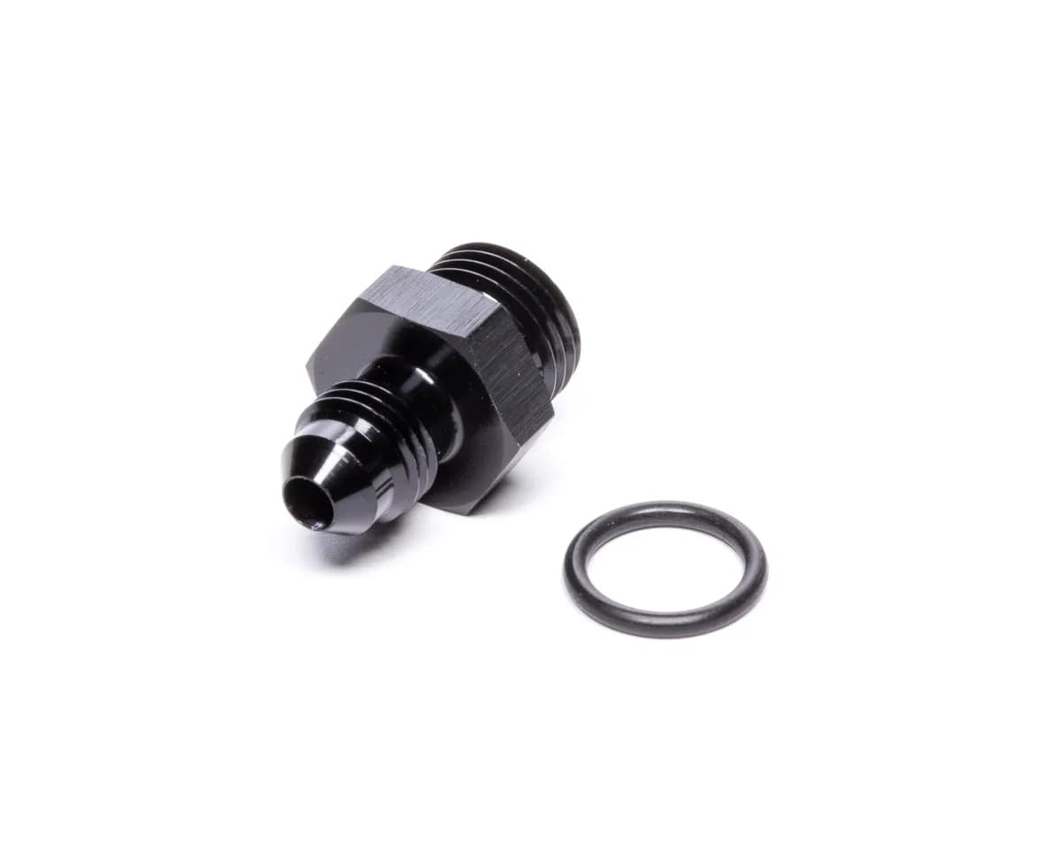 Male AN to Male ORB Straight Adapter Fitting; -4AN; -6AN ORB; 6061 Aluminum; Black Anodized; w/O-Ring;