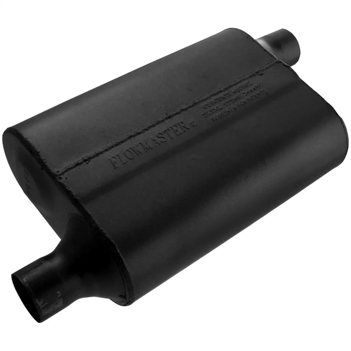40 Series Delta Flow Muffler 2.00in IN (O) / OUT (O) Opposite Side Offsets: ea 16 Gauge Aluminized Steel