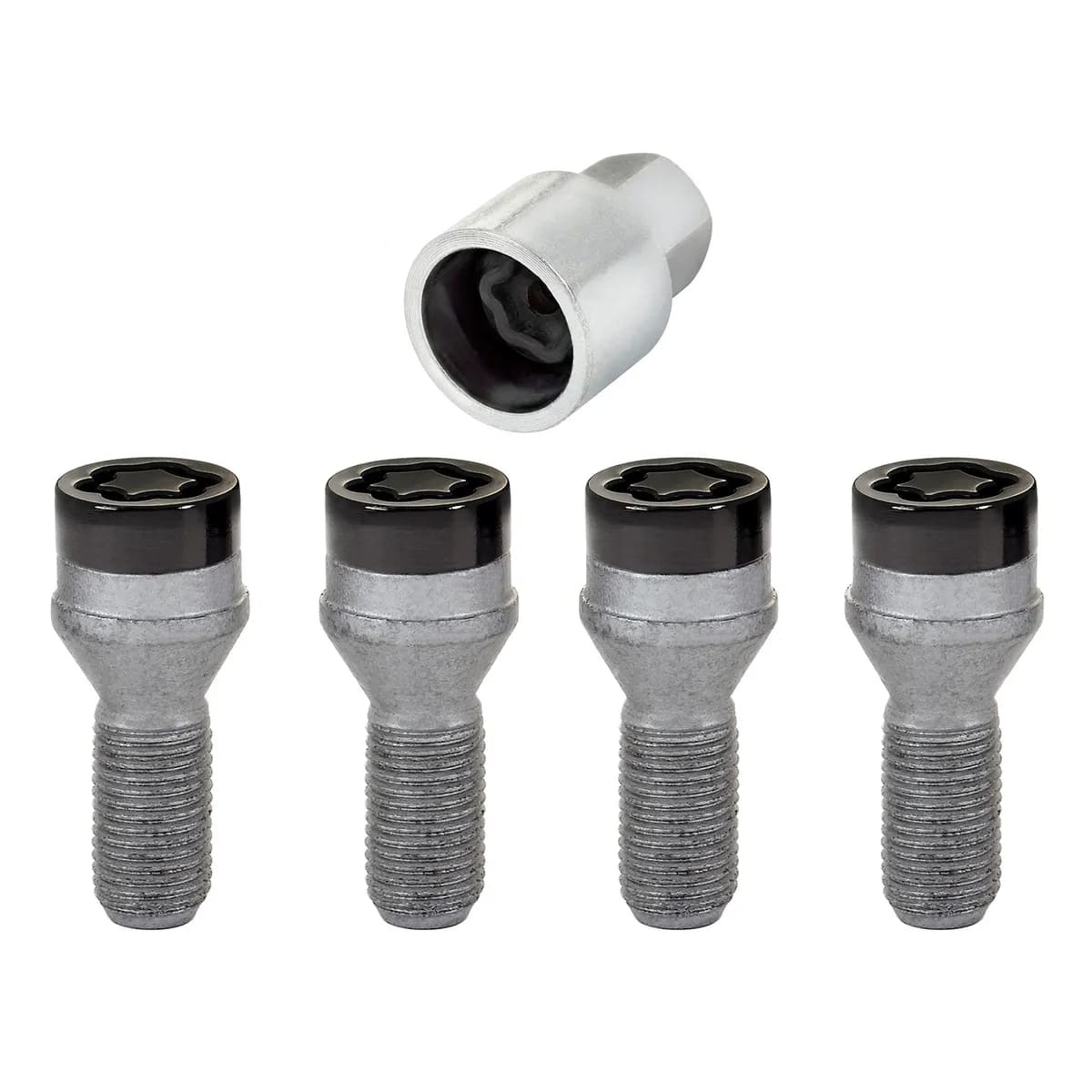 Wheel Lock Set M14x1.25 Bolt Cone Seat 17mm Hex 27.3mm Shank Black