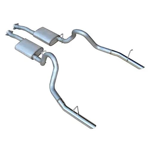Cat Back Exhaust System 79-93 Mustang LX/ 94 -97 Split Rear Dual Exit 2.5 in Intermediate And Tail Pipe Hardware/Violator Mufflers Incl Tip Not Incl Natural Finish 409 Stainless Steel Pypes Exhaust