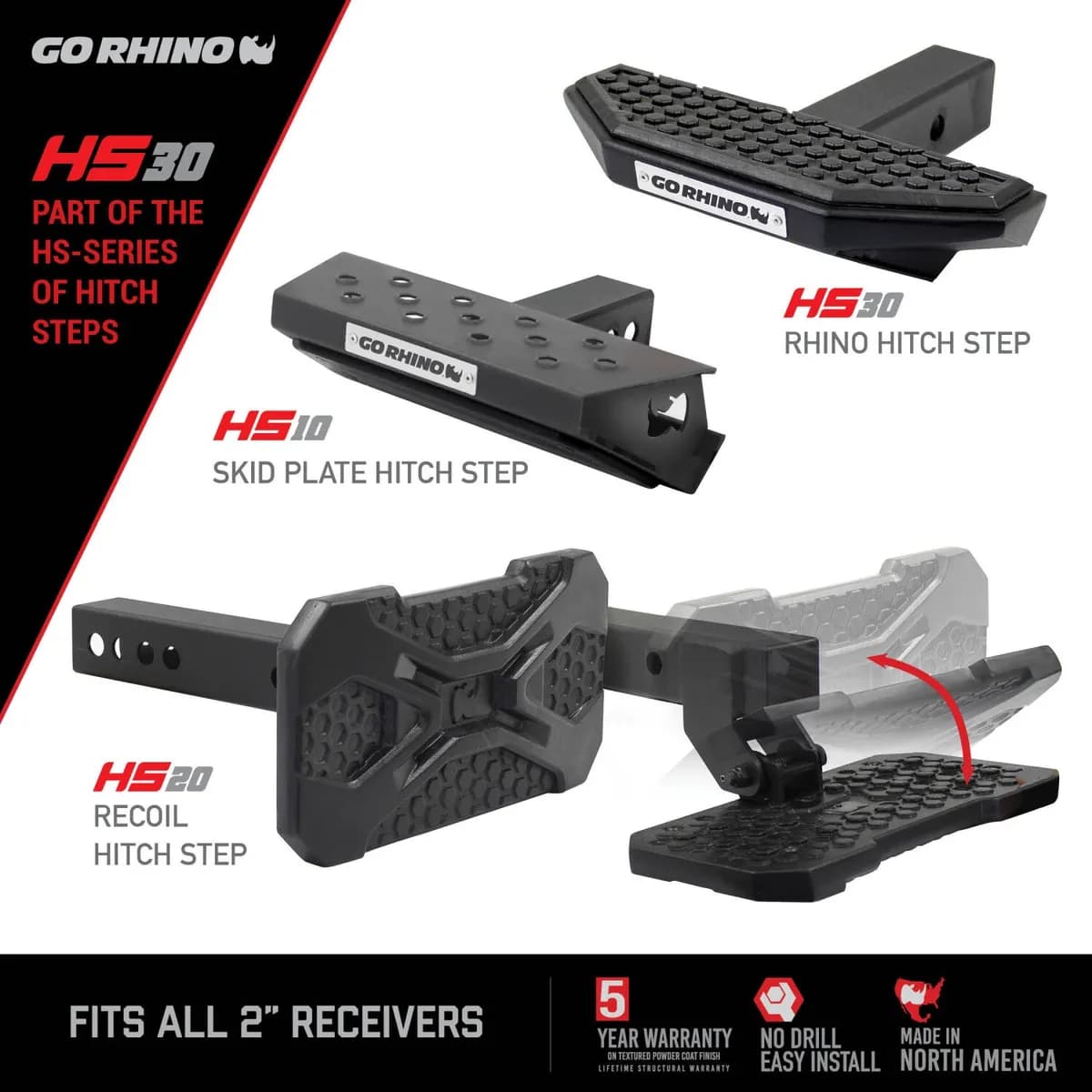 2in Hitch Receivers Universal Hitch Step With Hex Pattern Step Pad Black