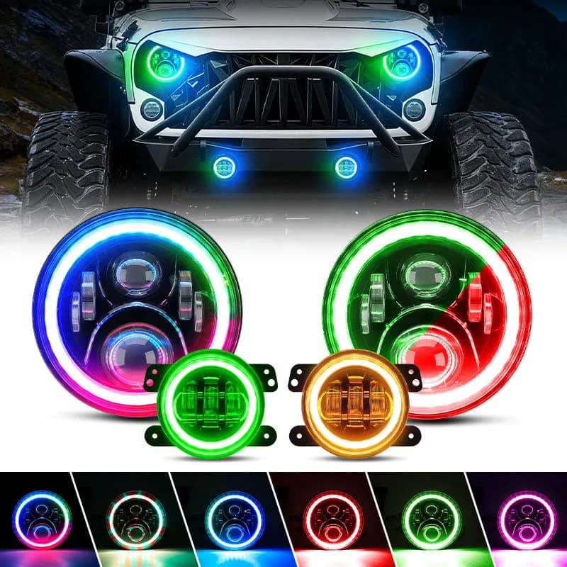 ã€Magic RGB Halo】Jeep Wrangler JK LED Headlights & Fog Lights Kit w/ Amber Turn Signal (2007-2018)