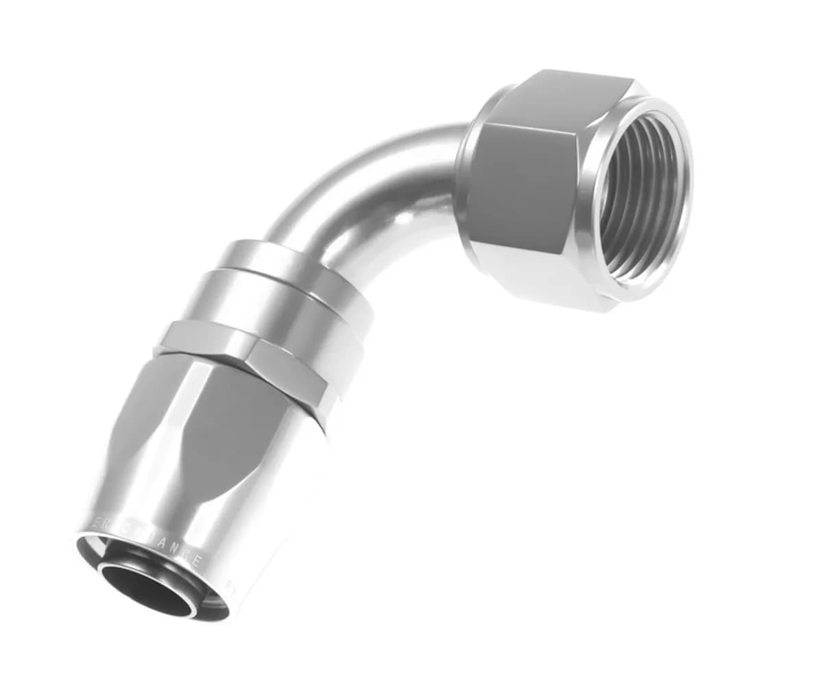 10 90 Degree Female Aluminum Hose End Clear