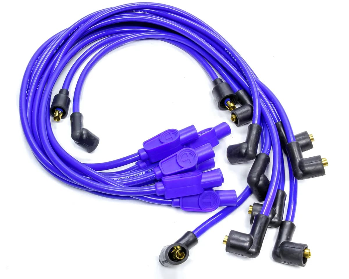 Taylor Cable 1955-76 Multi-Make V8 8mm Spiro-Pro Spark Plug Wire Set - Blue - 180° Spark Plug Boot Angle - 74652