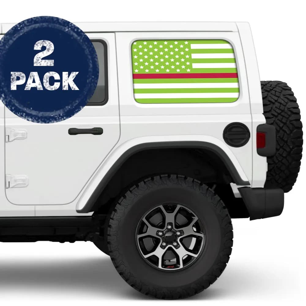White & Green Thin Red Line Side Windows Printed Vinyl Decal