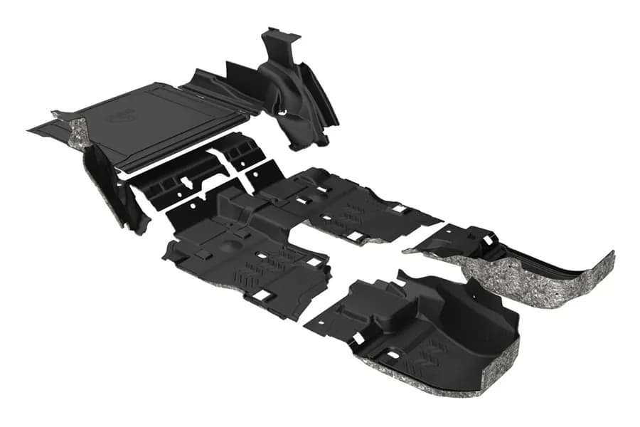 2024-current JLU 4DR full vehicle kit front and rear flooring cargo mat and closeout wheelhouse covers with subwoofer mesa smoke