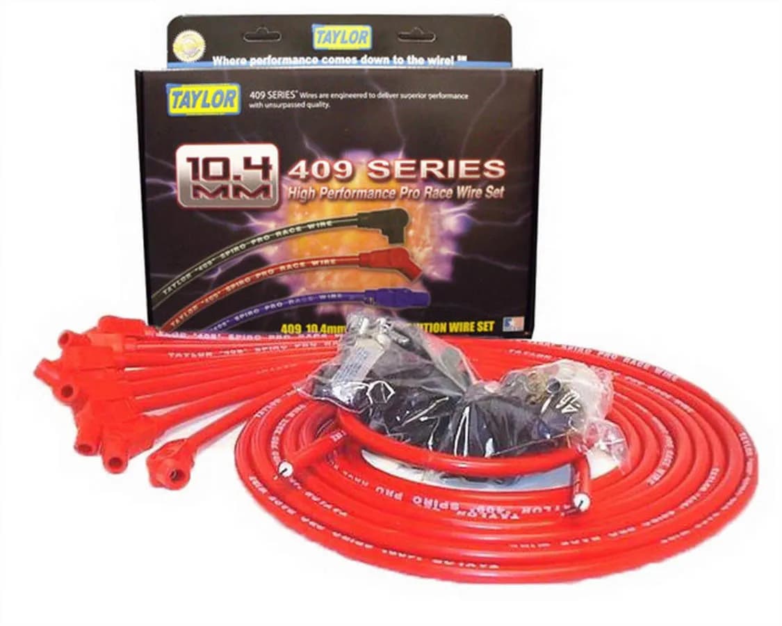 Taylor Cable Universal 10.4mm 409 Series Spark Plug Wire Set - 8 Cylinders - 135° Spark Plug Boot Angle - Red - 79253