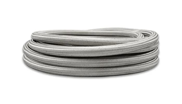 Stainless Steel Braided Flex Hose; -10AN; 0.516 in. Hose ID; 0.625 in. Hose OD; 6.6875 in. BR; 2000 PSI Operating Pressure; 6000 PSI BP; Natural; 5 ft. Roll; w/PTFE Liner;