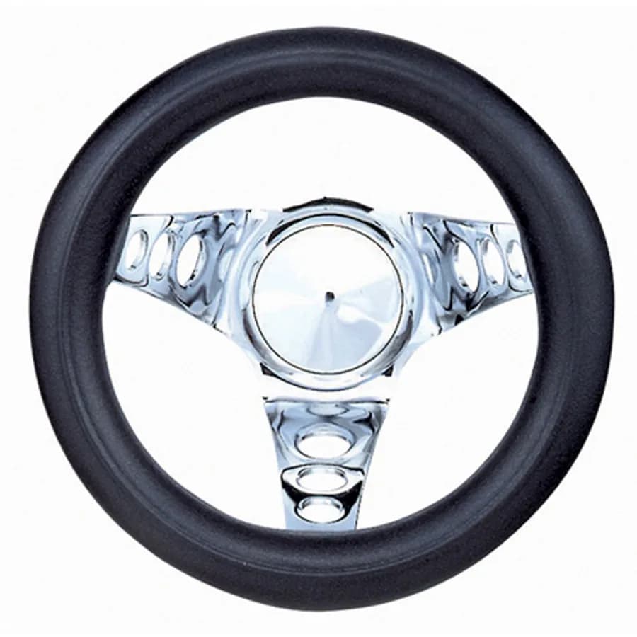 Classic Series Steering Wheel; 8 1/2 in. Diameter; 4 1/2 in. Dish; Black Foam Cushion Grip; Chrome 3-Spoke Design;