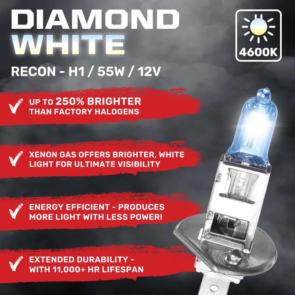 H1 12v 55w 125w (4600 Kelvin) Headlight Bulbs Diamond White