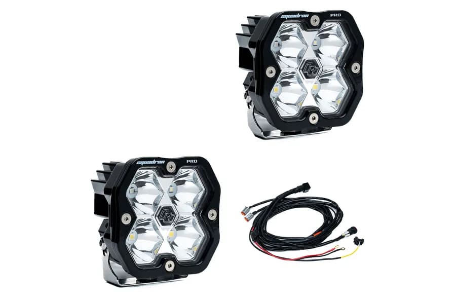 Squadron 2.0 Pro Black LED Auxiliary Light Pod Pair Universal Clear Spot Baja Designs