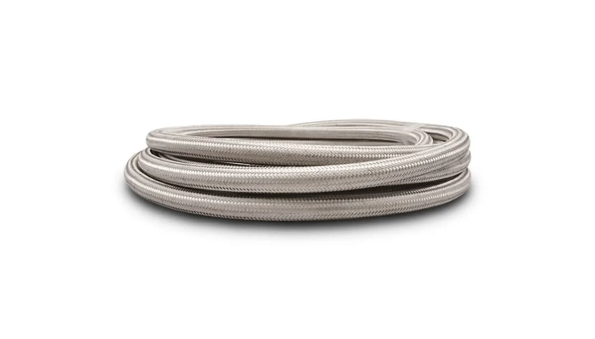 Stainless Steel Braided Flex Hose; -16AN; 0.875 in. Hose ID; 1.031 in. Hose OD; 15.75 in. BR; 1000 PSI Operating Pressure; 3000 PSI BP; Natural; 20 ft. Roll; w/PTFE Liner;